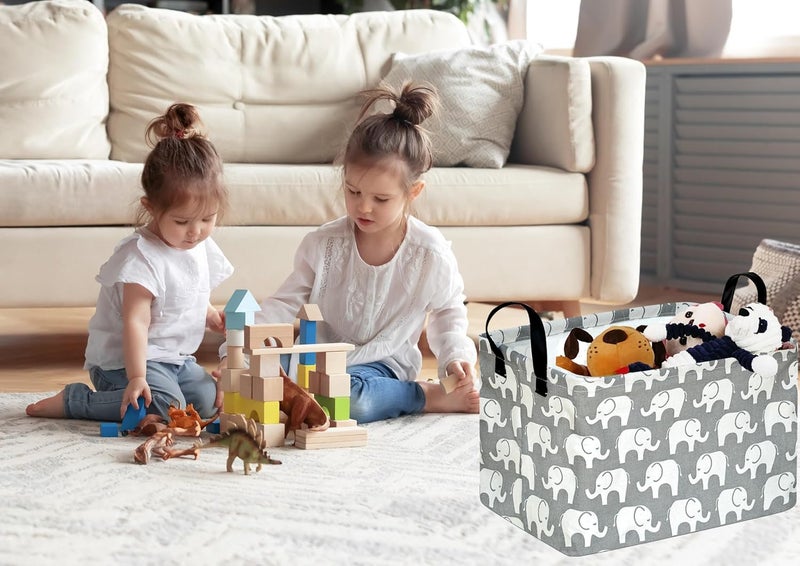 KUNRO Rectang Storage Basket Gift Shelf Basket Storage Bin, Nursery Basket Organizer Box for With Handles for Room Deco (Elephant) - Image 4